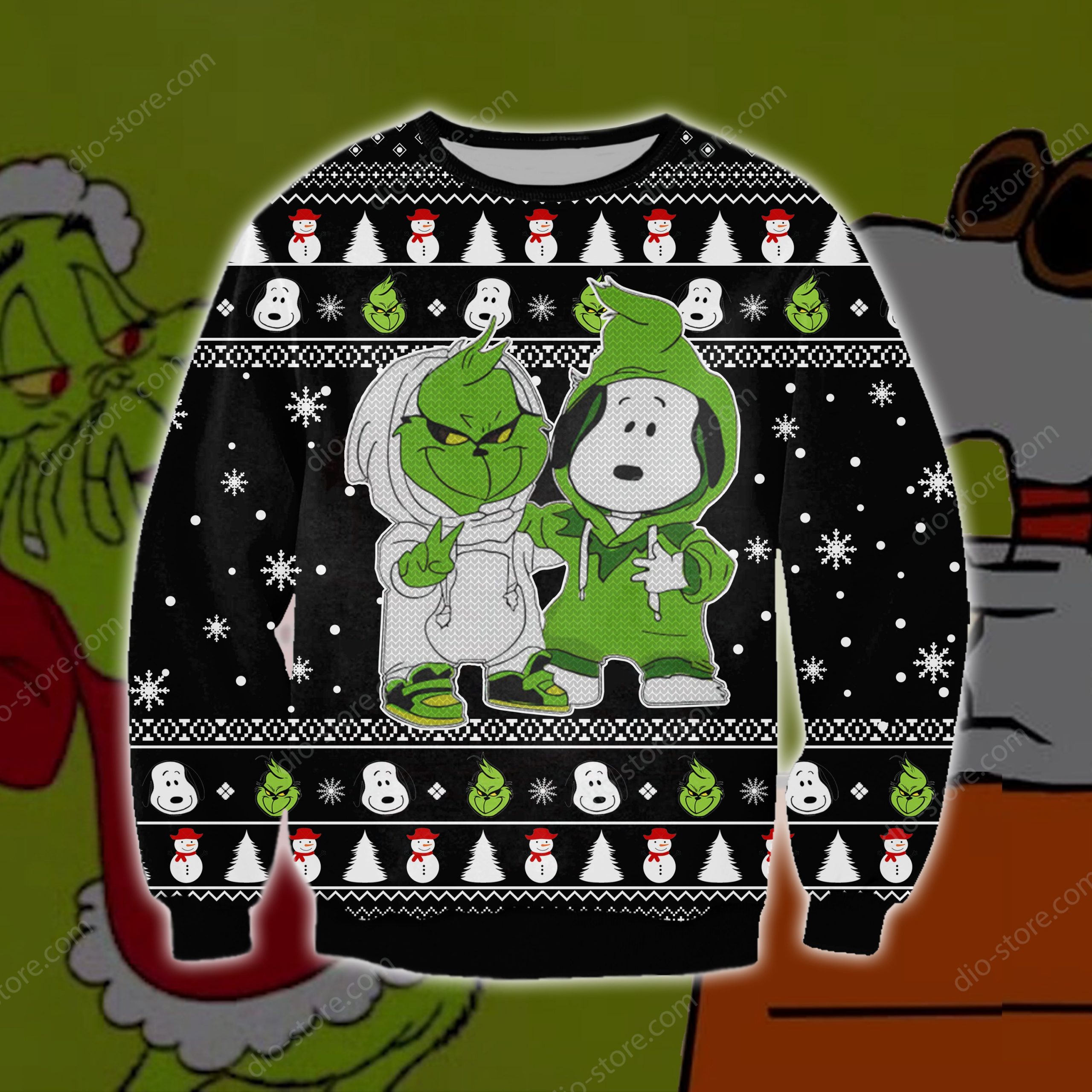 Grinch And Snoopy 3d All Over Printed Ugly Christmas Sweatshirt