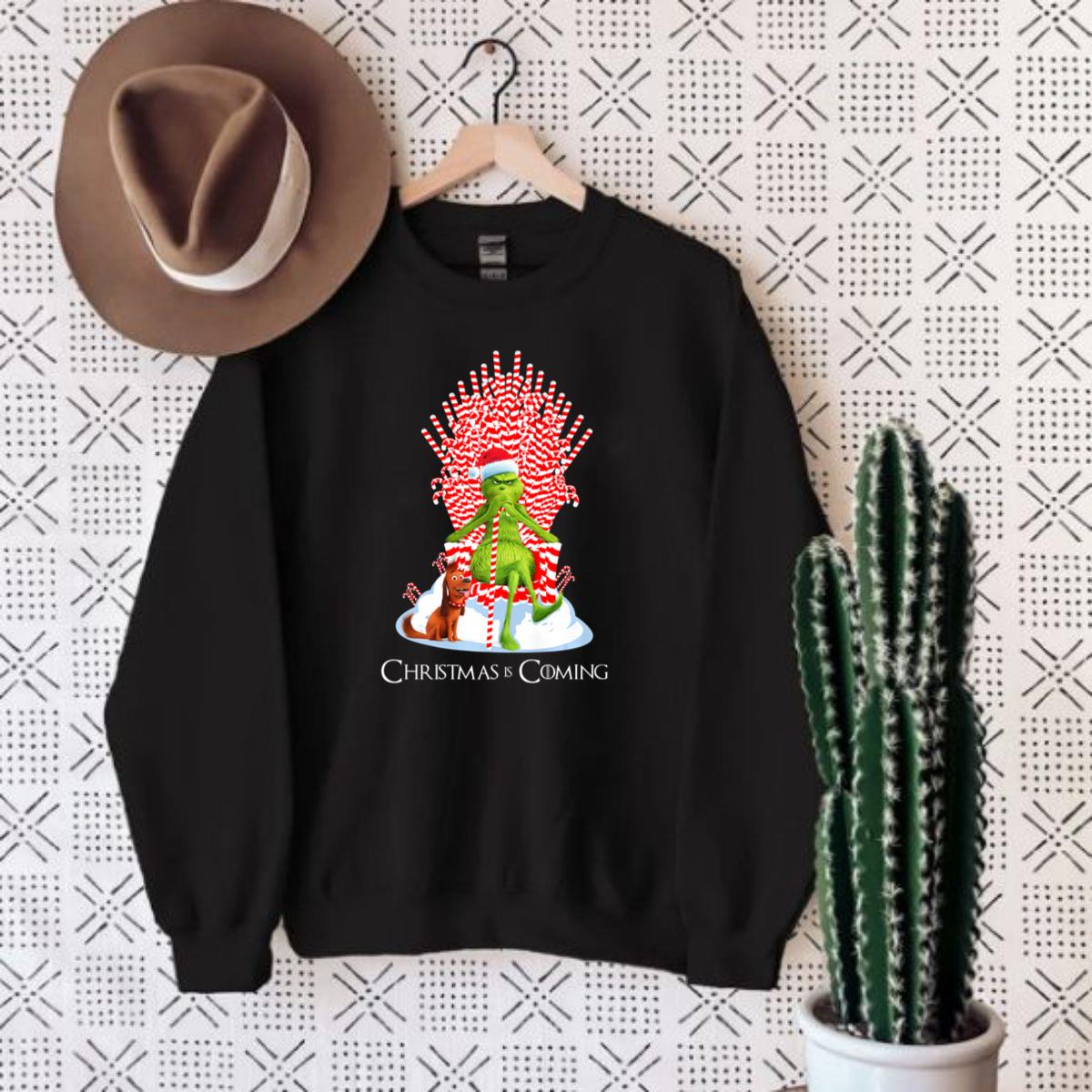 Grinch Is Coming Candy Cane Throne Funny Christmas Sweatshirt