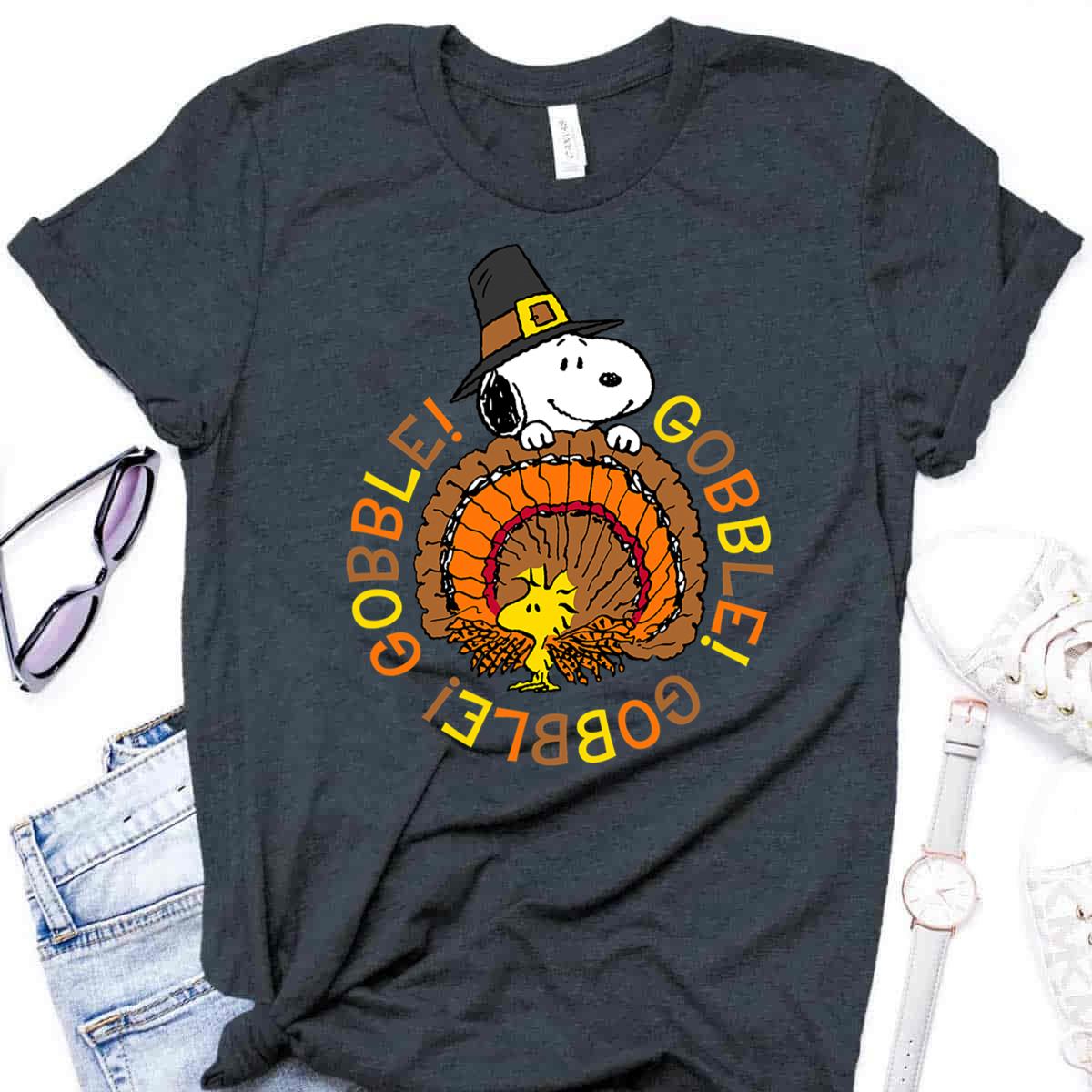 Snoopy and Woodstock Peanuts Thanksgiving Gobble T-Shirt