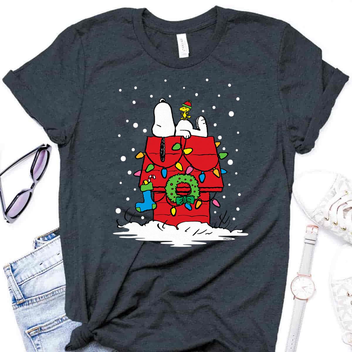 Snoopy and Woodstock Stocking Light Up Peanuts Holiday T-Shirt