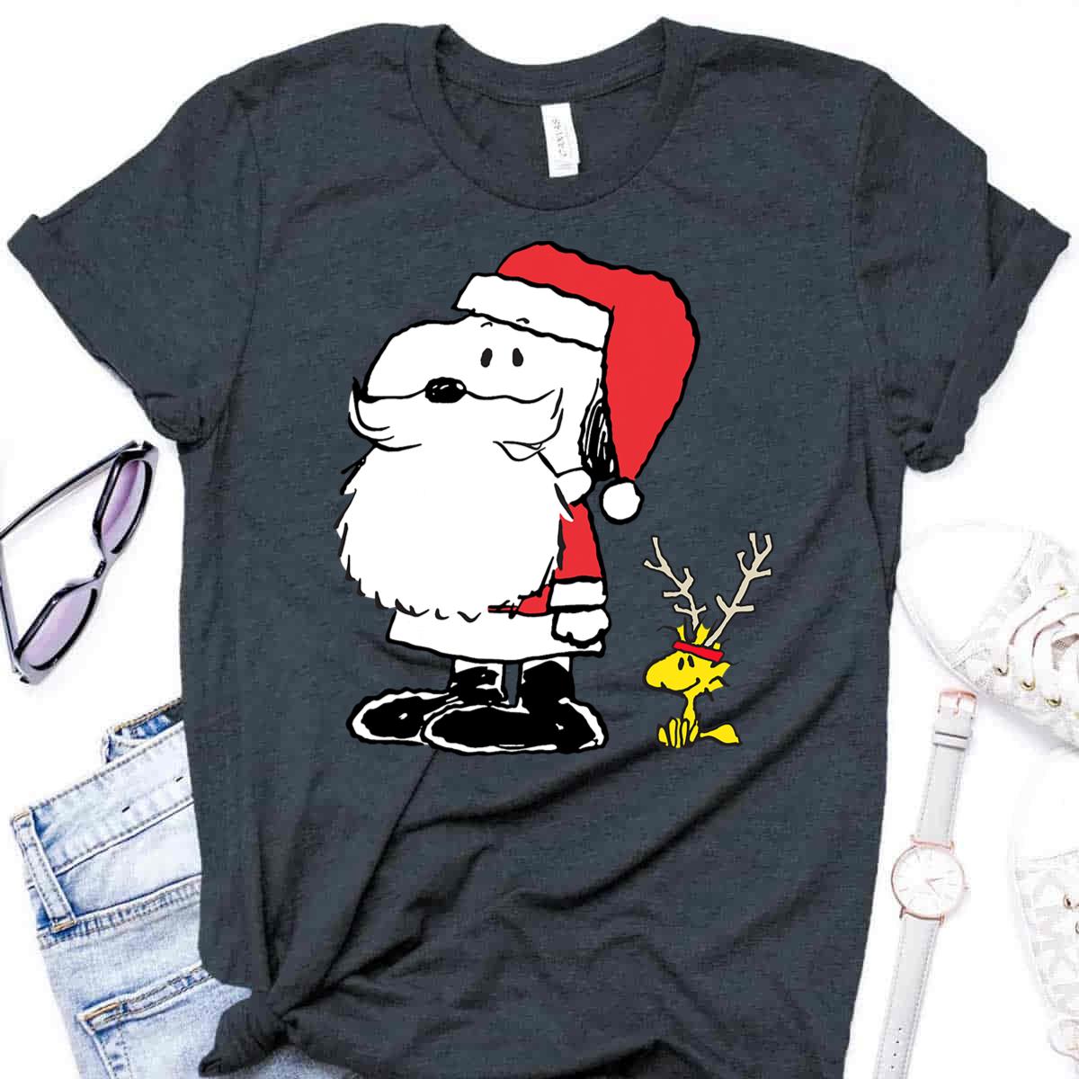 Snoopy Woodstock Antlers Santa Peanuts Holiday T-Shirt