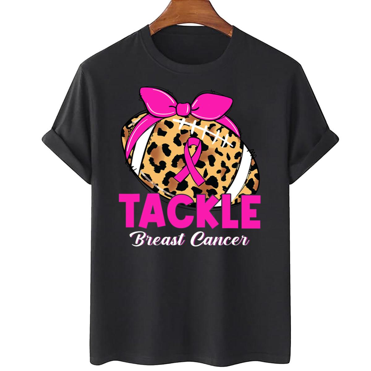 Tackle Breast Cancer Awareness Leopard Football T-Shirt