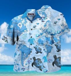 World Map Sea Turtles 3D Hawaii Aloha Shirt