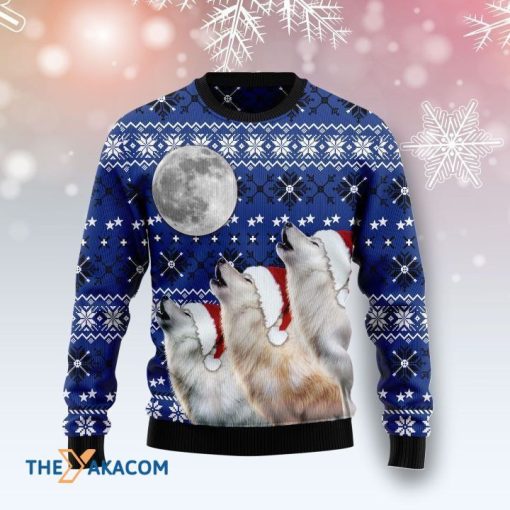 3D Sweater White Wolf Howling Christmas