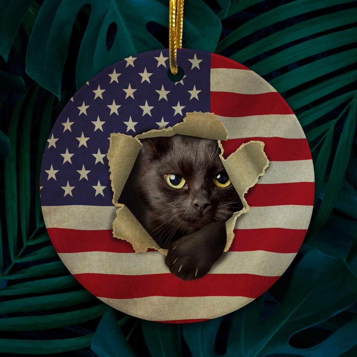 4th Of July Black Cat In American Flag Ative Independence Day Christmas 2021 Ornament