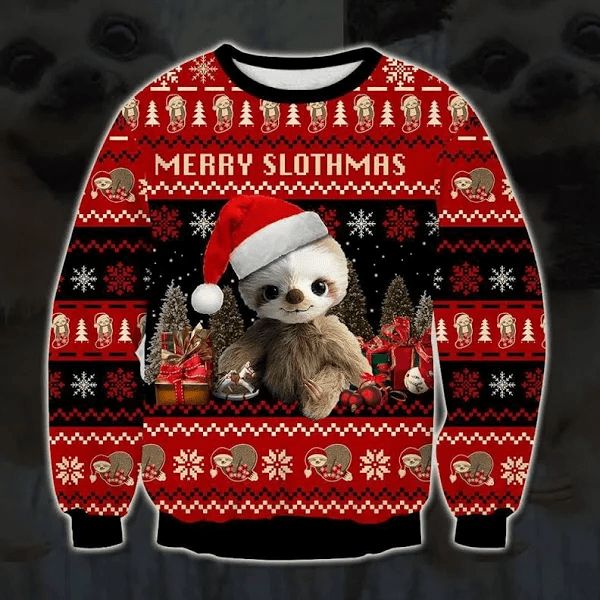 Baby Sloth And Christmas 3D Sweater, All Over Print Sweatshirt