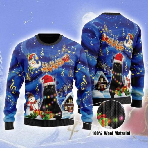 Black Cat Christmas All Over Printed Sweater
