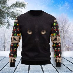 Black Cat Cute Face All Over Printed Sweater