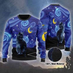 Black Cat Night Ugly Christmas All Over Printed Sweater