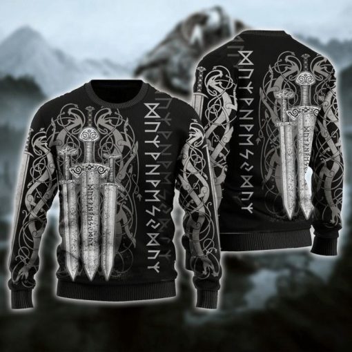 Black Viking With Sword All Over Printed Sweater