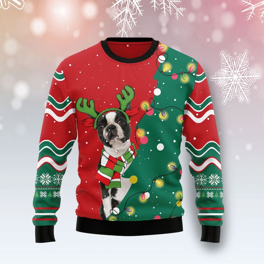Boston Terrier Christmas 3D Sweater