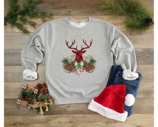 Buffalo Plaid Deer Head Christmas Sweatshirt