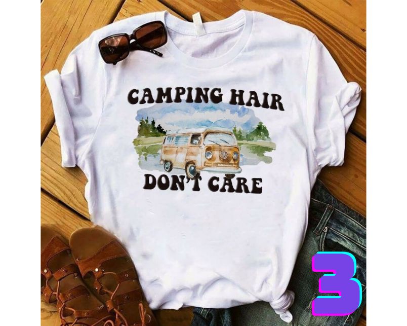Camping Hair Retro Dont Care T-Shirt