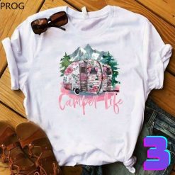 Camping Happy Camper Pink T-Shirt For Woman