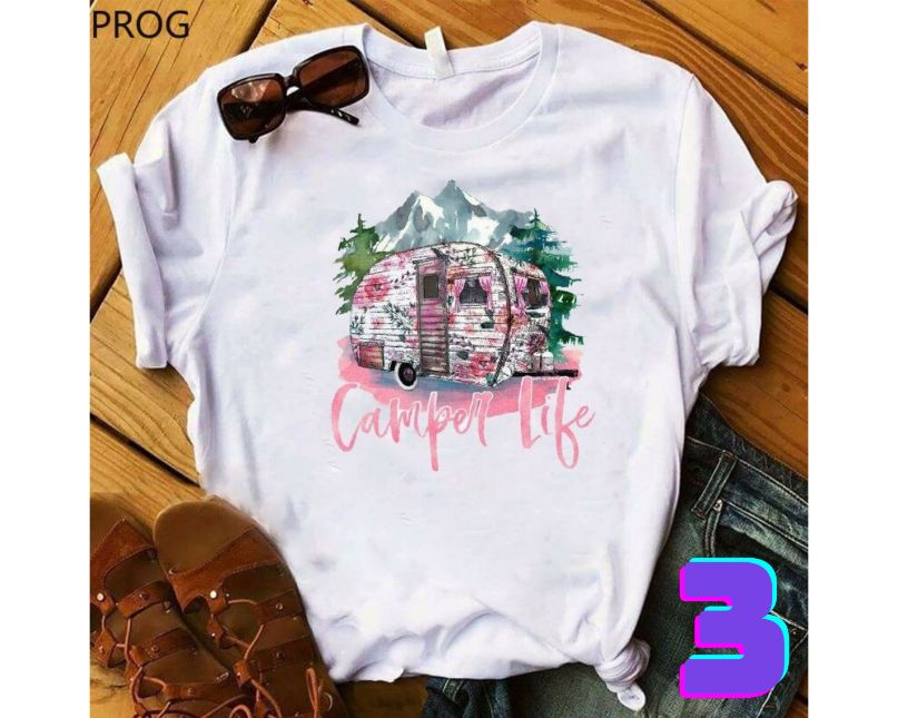 Camping Happy Camper Pink T-Shirt For Woman