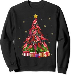 Cardinal Birds Christmas Tree With Xmas Light Unisex Sweatshirt