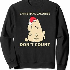 Cat In Santa Hat Christmas Calories Don’t Count Unisex Sweatshirt