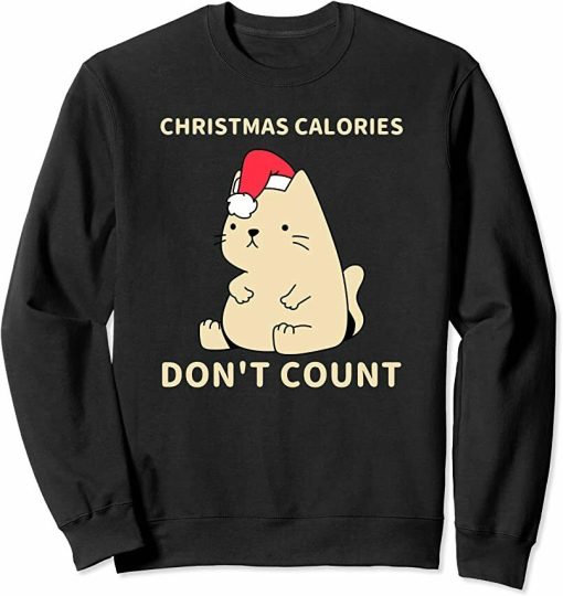 Cat In Santa Hat Christmas Calories Don’t Count Unisex Sweatshirt