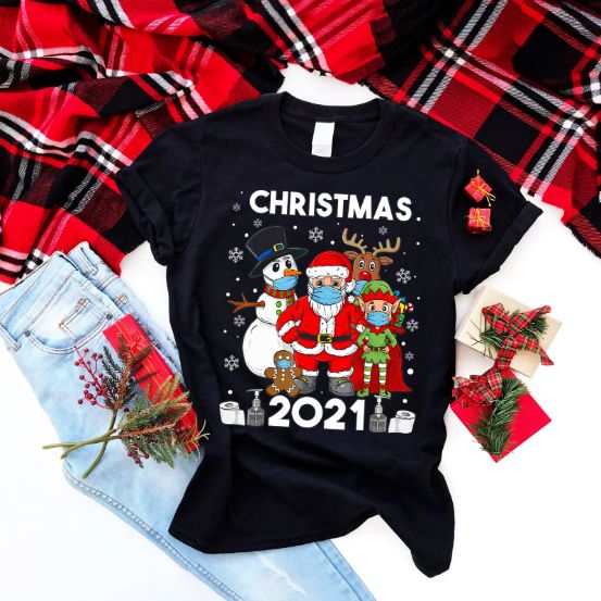 Christmas 2021 Santa And Friends Funny Boys Kids Family Unisex T-Shirt