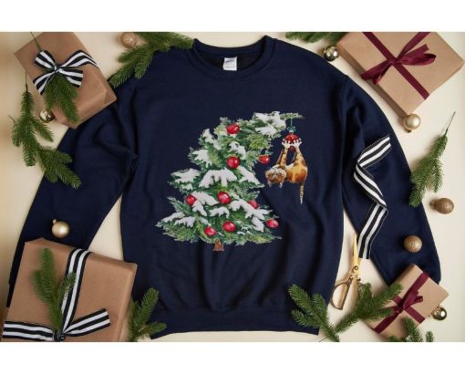 Christmas Tree Cat Hanging Sweatshirt