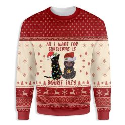 Double Lazy Cat Christmas 3D Sweater