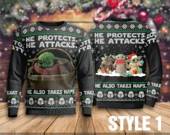 He Protects He Attacks He Also Takes Naps Sweater , Baby Yoda Sweater