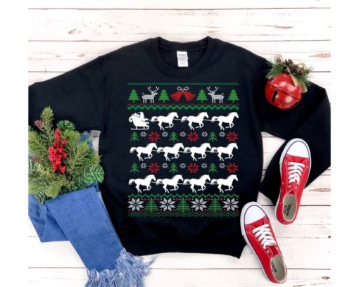 Horses Pulling Santa Sleigh Equestrian Christmas Sweatshirt