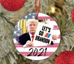 Let’s Go Brandon Trump American Flag Christmas 2021 Ceramic Ornament