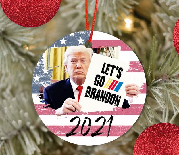 Let's Go Brandon Trump American Flag Christmas 2021 Ceramic Ornament