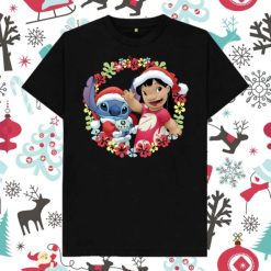 Lilo Stitch Christmas Hawaiian Flower Unisex T-Shirt