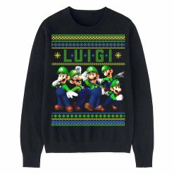 Luigi Ugly Christmas Sweater Custom Crewneck Unisex Mens Womens Clothing Movie Clothing Classics 90s Kids Cartoons Christmas