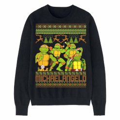 Michelangelo TMNT Ugly Christmas Sweater Custom Crewneck Unisex Mens Womens Clothing Movie Clothing Classic 90s Kids Cartoons Christmas
