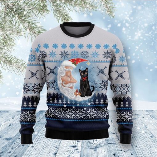 Santa Moon Black Cat Love Sweater