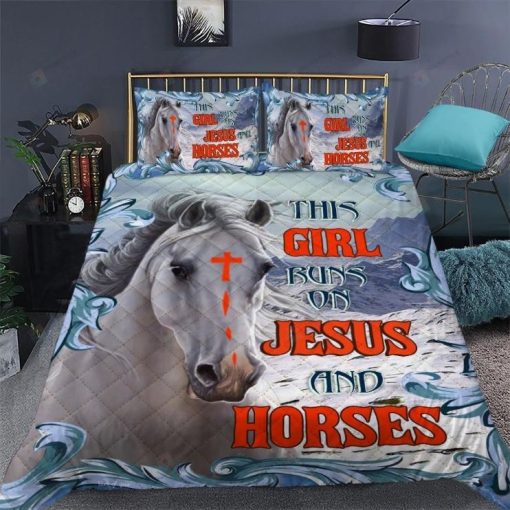 This Girl Runs On Jesus And Horsest Bedding Set