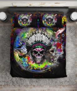 Tribal Skull Feather Headdress Bedding Set