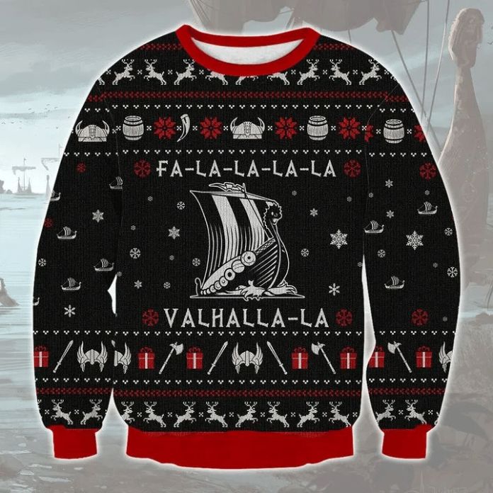 Viking Ugly Christmas Sweater, Fa La La La La Valhalla
