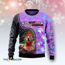 Warm Golden Retriever Dog Hologram We Woof You A Merry Christmas Sweater