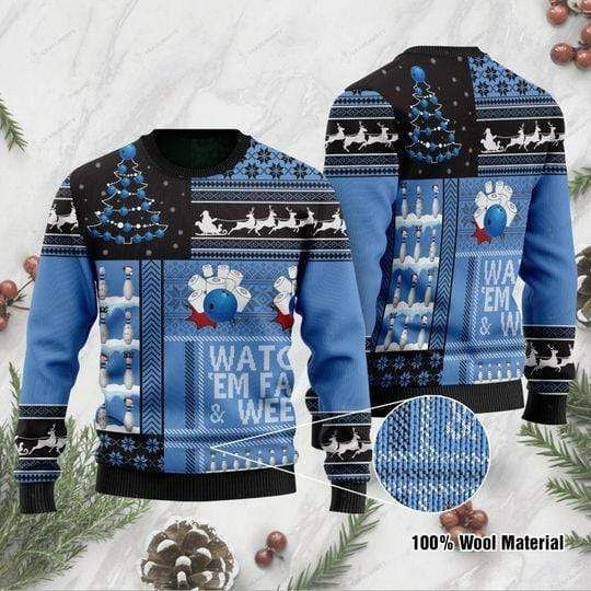 Watch 'Em Fall & Weep! Bowling Merry Christmas Ugly 3D Sweater