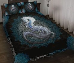 White Dragon Mandala Quilt Bedding Set