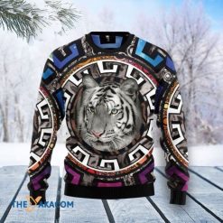 White Tiger In Circle Pattern 3D Sweater Gift For Christmas