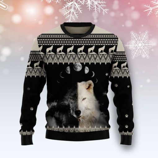 Wolf Day And Night Christmas Ugly Sweater