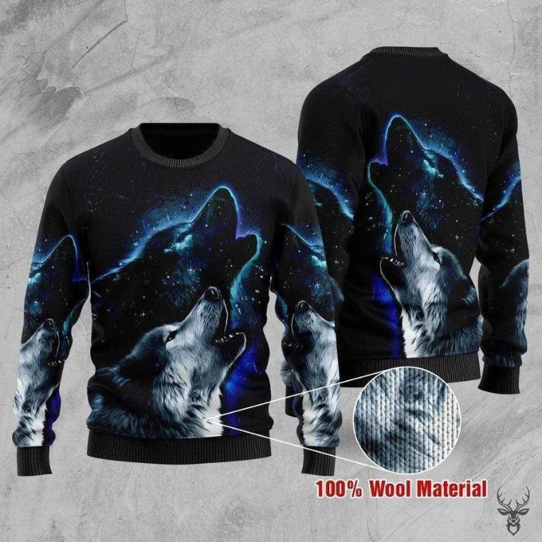 Wolf Howling Ugly Christmas Sweater 3D All Over Print