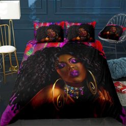 Afro Black Girl With Curly Hair Bedding Set