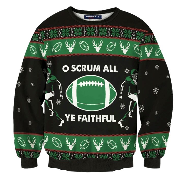 American Football Scrum All Ye Faithful Christmas 3D Sweater