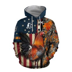 Animal Gifts Rooster Gifts Rooster Farmer Camo Flag US Hoodie