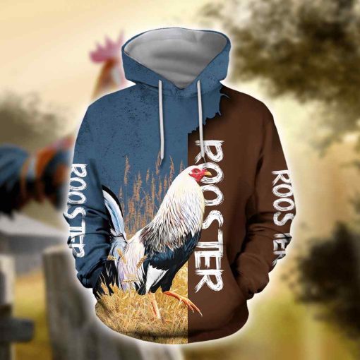 Animal Gifts Rooster Gifts White Rooster Blue Brown US Unisex Size Hoodie