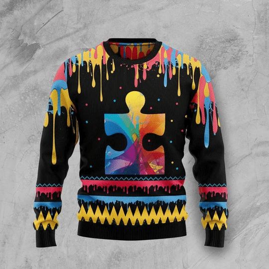 Autism Colorful Beauty Party 3D Christmas Sweater
