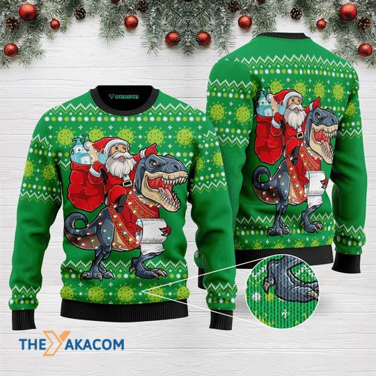 Awesome Santa Tree Rex 3D Christmas Sweater