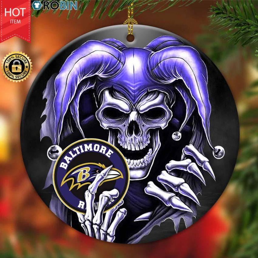 Baltimore Ravens Nfl Skull Joker Christmas Ceramic Ornament