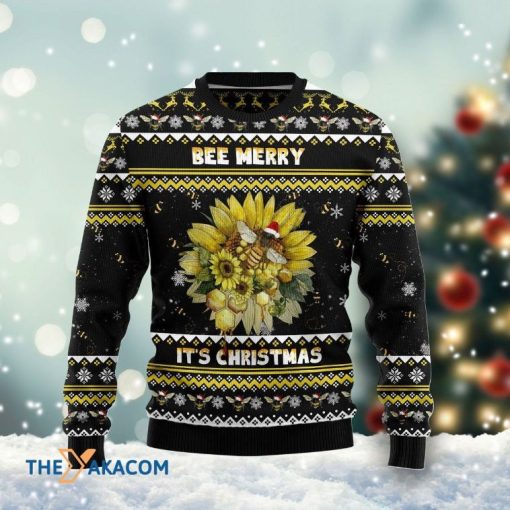 Bee And Flowers Merry It’s Time Awesome 3D Sweater Christmas